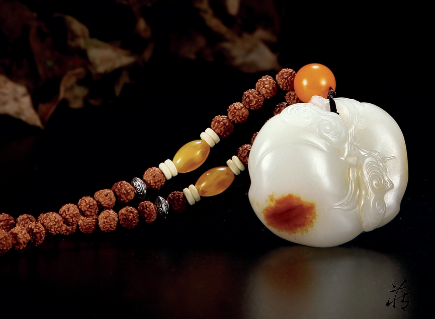 和田白玉 寿老人 唐物 清朝 羊脂玉 和田玉羊脂白玉平安无事牌吊坠26.94gHetian jade mutton-fat white