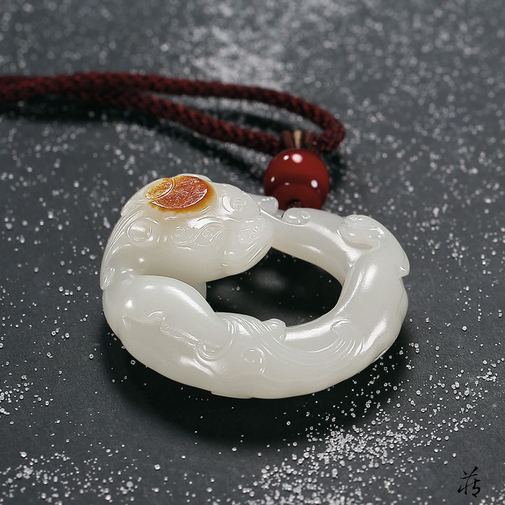 蔵友互換 古和田玉細密彫 龍紋 鳳鳥 如意紋 斧 府上有龍 風水