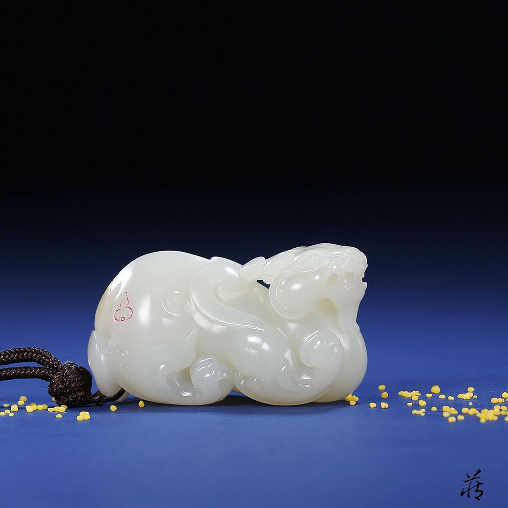 明から清時代　和田玉　双貔貅　龍亀 瑞獣　純和田玉彫り　古玉石　繊細(F-57) 古玉彫 和田玉 神獣竜亀 高古玉 細密細工 時代物 中国古
