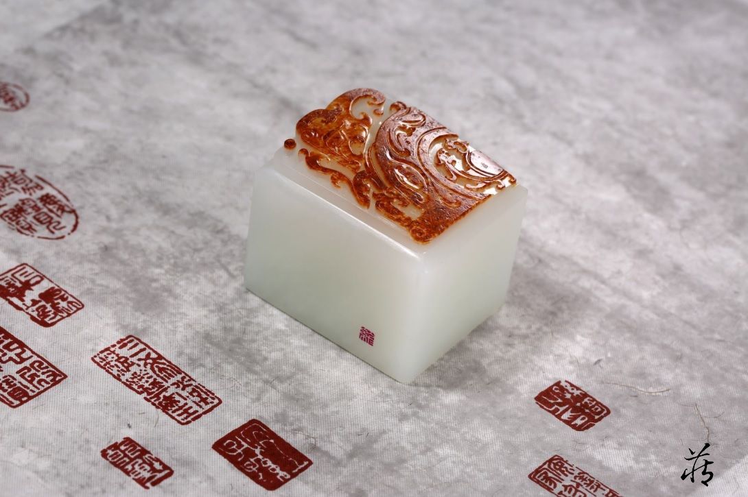 印章 印材 和田玉 仏像 置物 中國古美術 小物 書道具 NJ466 和田白玉獅鈕小印章・印材☆中国古玩古董書道具置物擺件
