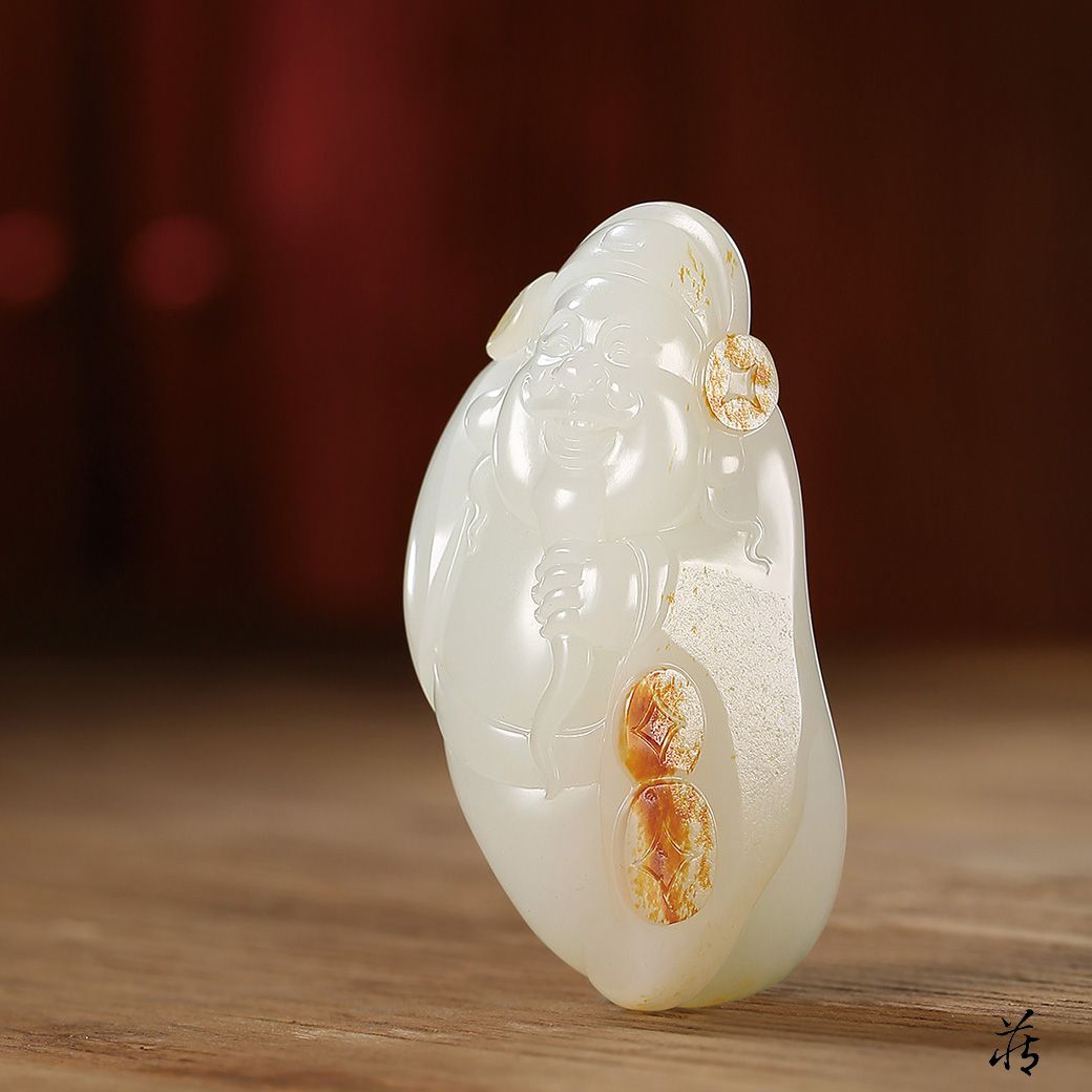 和田玉水孟 幅約6.5㎝ 古玉彫刻 花彫紋 細工 書道具