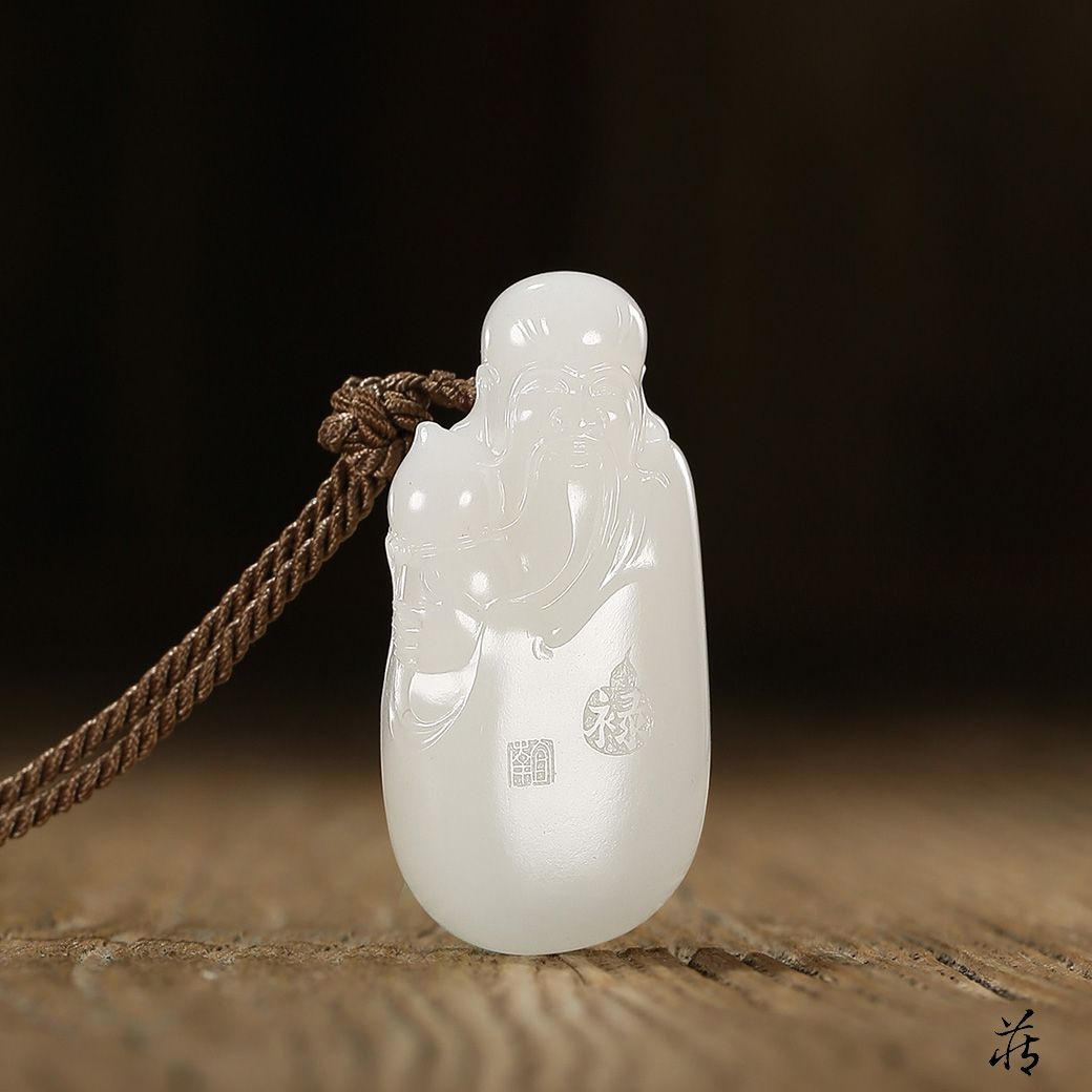 中国清時代　古美術 和田玉佛手壽星置物 SG569511 和田玉 雕刻 中国古玩 中国骨董 伝世珍品 風水秘蔵 傳世家珍