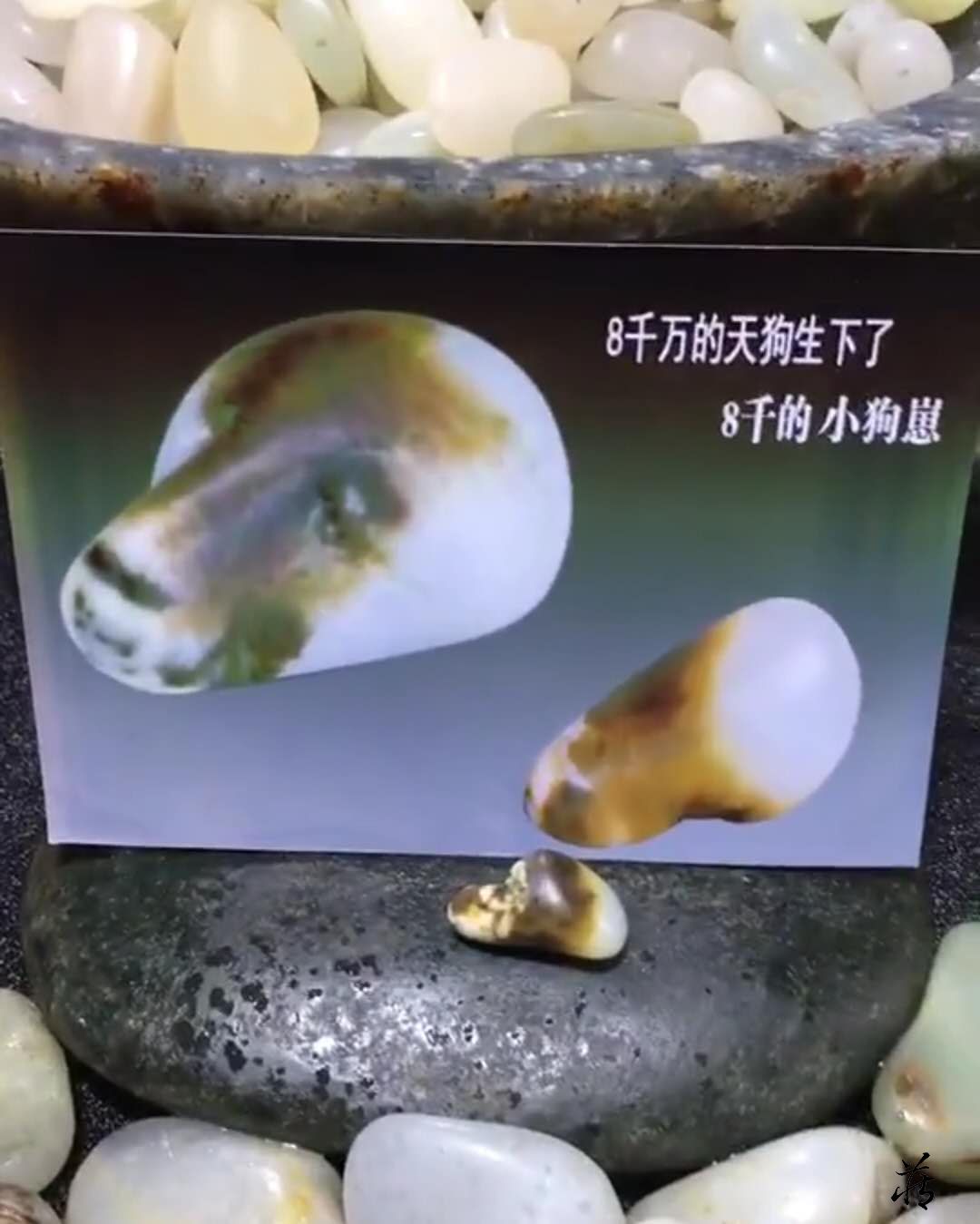 还有狗头的孩子的:再比如这个:不过网上关于类似狗头的籽料一直都有